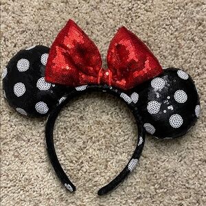 Sequin Polka Dot Ears with Red Bow Disney Ears